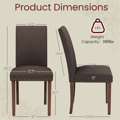 Upholstered Dining Chairs Set Of 4, Nail Head Trim Design, Solid Wood Legs And Padded Seat, Comfortable Fabric For Kitchen, Dining Room, Living Room(brown)