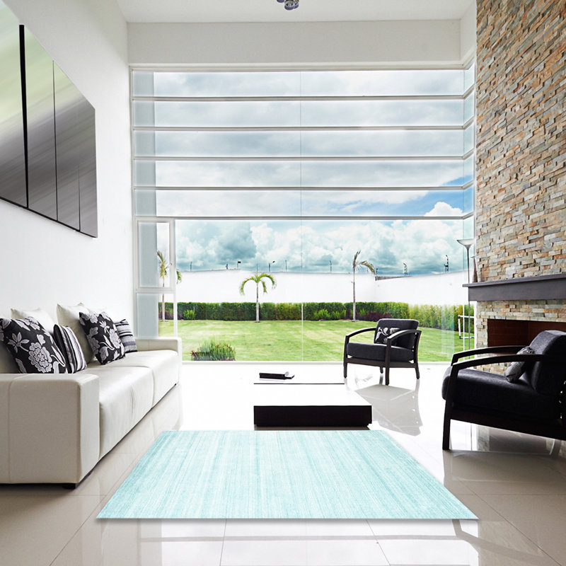 Tapis bleu ciel contemporain, Carré 5 pi