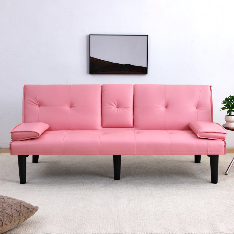 Canapé-lit pliable 66,88 "multifonctionnel en PVC avec porte-gobelet - Essentiel pour les petits espaces, Rose