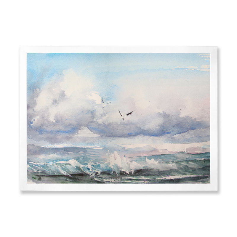 Paysage marin calme - reproduction sur toile, H 8 po x l 12 po x P 1 po, Cadre photo blanc