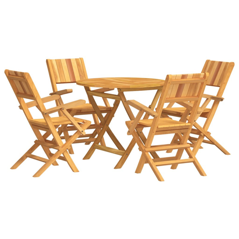 Ensemble de salle à manger de jardin pliable en bois de teck massif 5 pièces