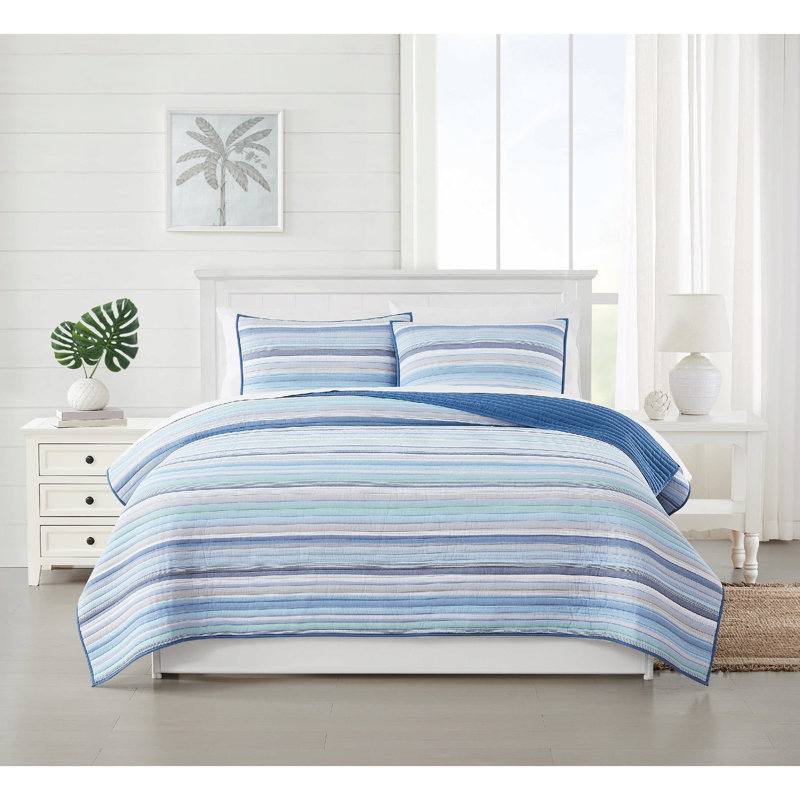 Oceanfront Resort Clearwater Yarn Dye Stripe Quilt Set, Twin XL Comforter + 1 Standard Sham