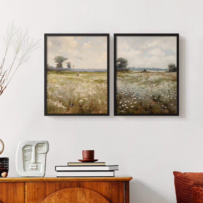 «Vintage Landscape L», impression numérique sur toile - ensemble de 2, Noir, noir, noir, noir, H 17 po x l 42 po