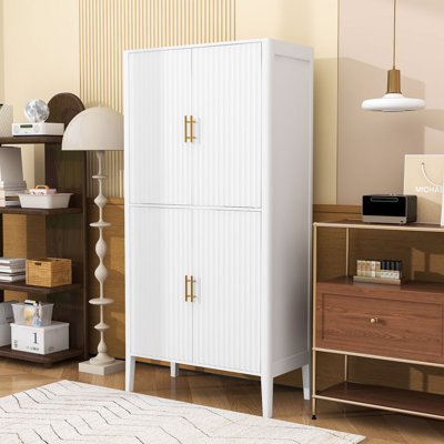Garde-manger moderne cannelé avec éclairage à DEL, rangement réglable et présentoir en verre