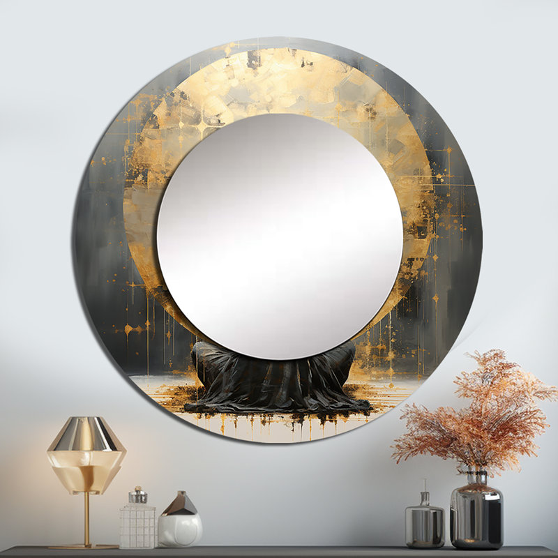 Sei minimalisme méditation pose I - miroir de méditation unique, grand miroir mural rond traditionnel, impression d'art en métal
