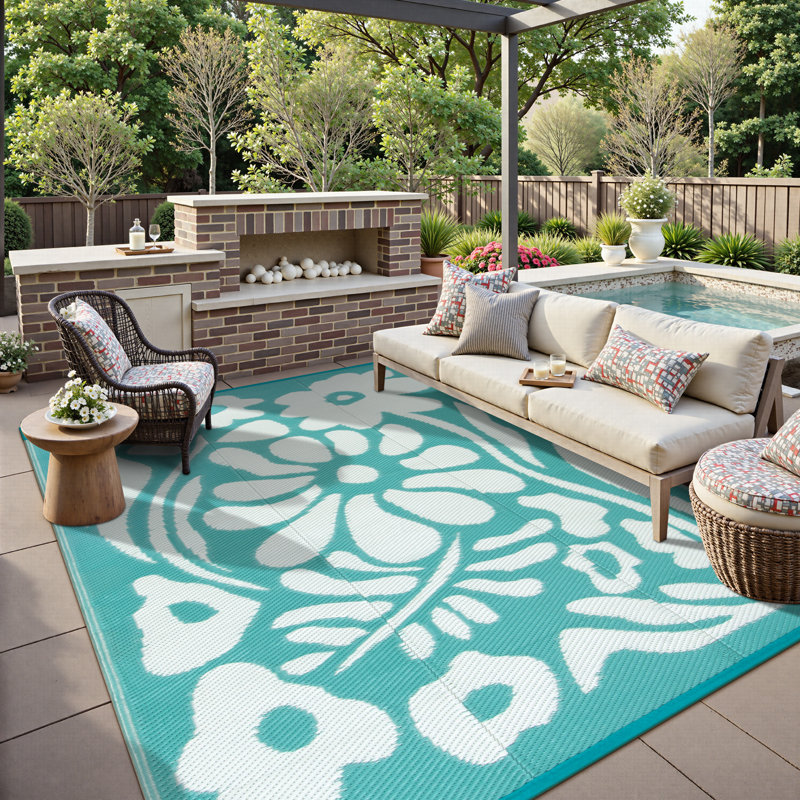 Tapis d'extérieur imperméable et réversible tant pour le patio que pour le camping, Rectangulaire 8 pi x 10 pi
