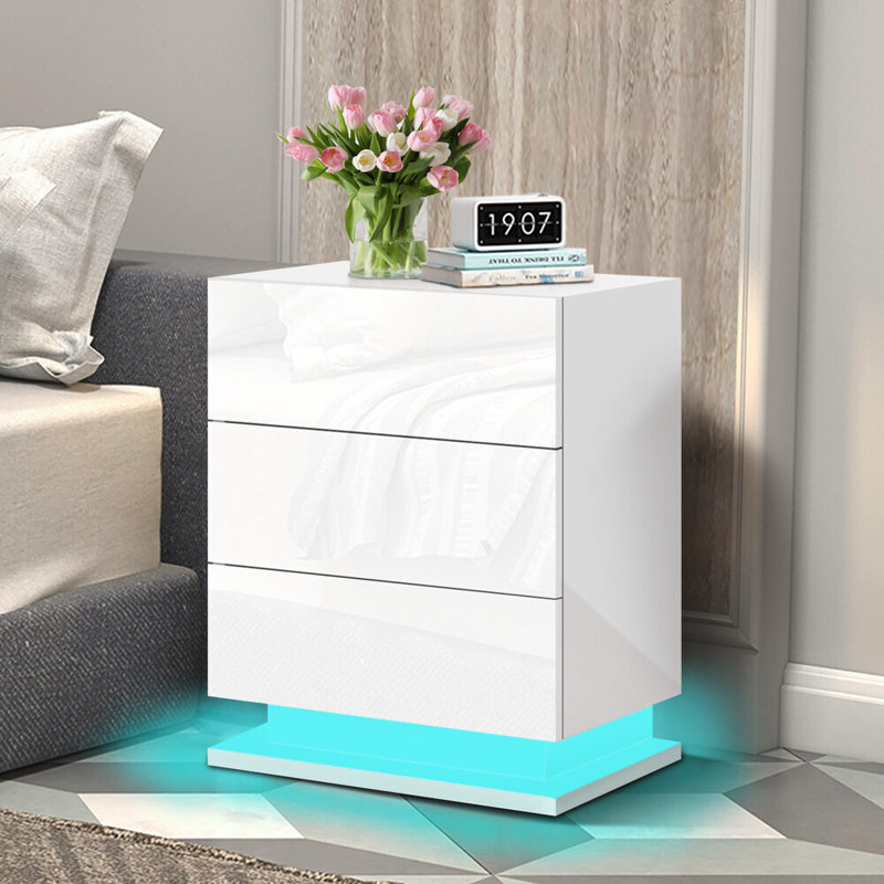 50cm W Manufactured Wood Bedside Table, White