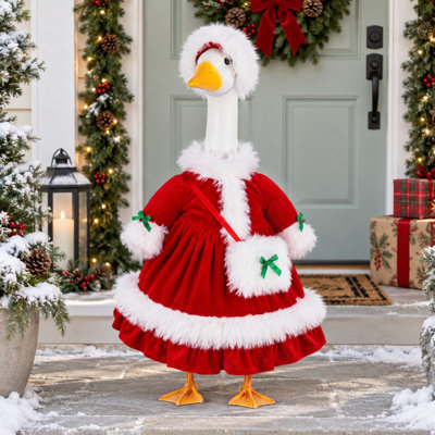 Ensemble de présentation de Mme Claus Porch Goose avec cape, chapeau et sac