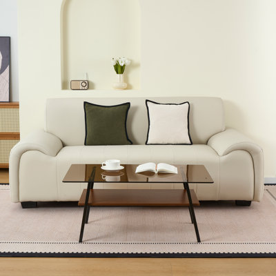 Modern Rectangle Coffee Table With Tempered Brown Glass Top And Black Metal Legs For Living Room | Gift Idea