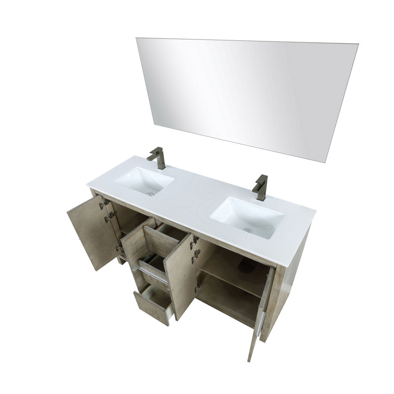 Lafarre 60 in W x 20 in D Double Bath Vanity Mirror and Gun Metal Faucet Set, White, White Cultured Marble