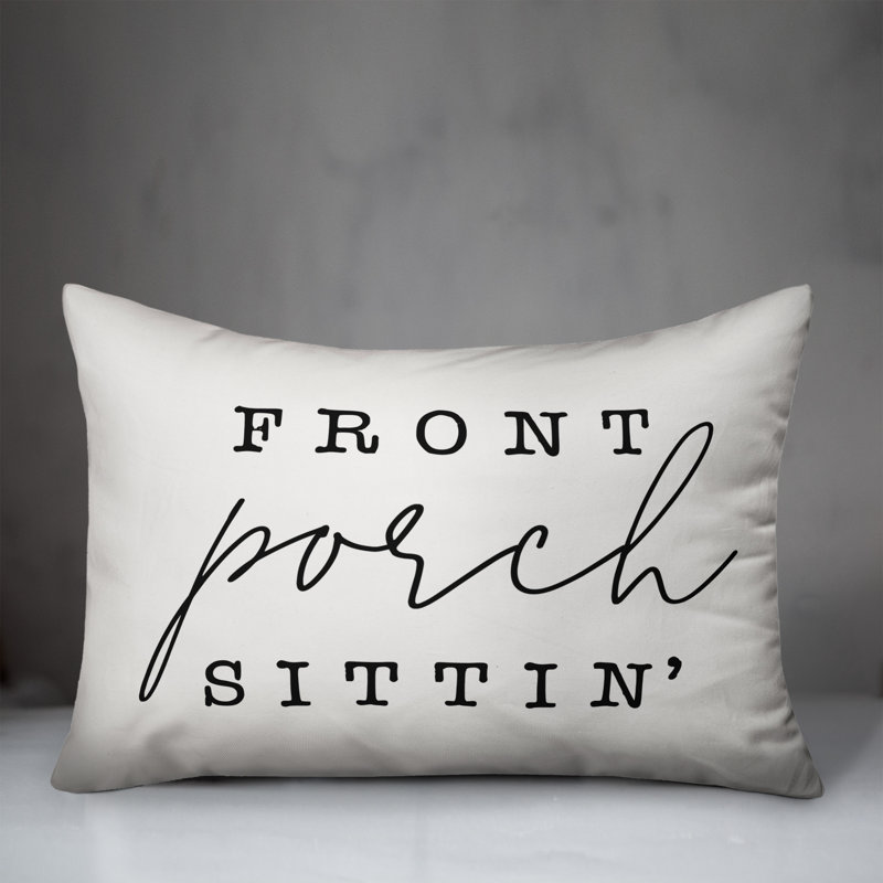  Front Porch Sittin' Indoor/Outdoor Rectangular Lumbar Pillow, Off White/Black