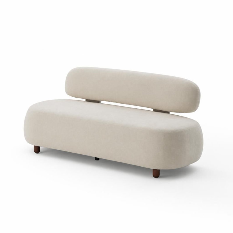 Canapé moderne incurvé en chenille rembourrée, canapé minimaliste à dossier ovale avec assise profonde et rembourrée, structure en bois durable et pieds robustes