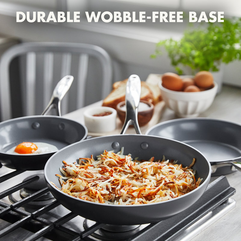 GreenPan Valencia Pro Healthy Ceramic Nonstick 8" 9.5" and 11" Frying Pan Skillet Set, Gray