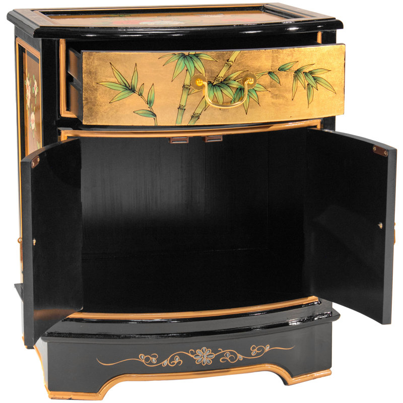 Gold Lacquer End Table - Birds And Flowers