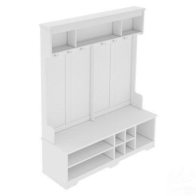 Modern Hallway Hall Tree With Metal Hooks And Storage Space, Multi-Functional Entryway Coat Rack With Shoe Cubbies