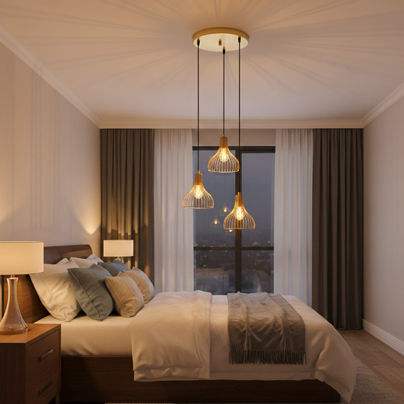 Luminaire suspendu réglable en grappe à 3 lumières Karsyn, Doré clair