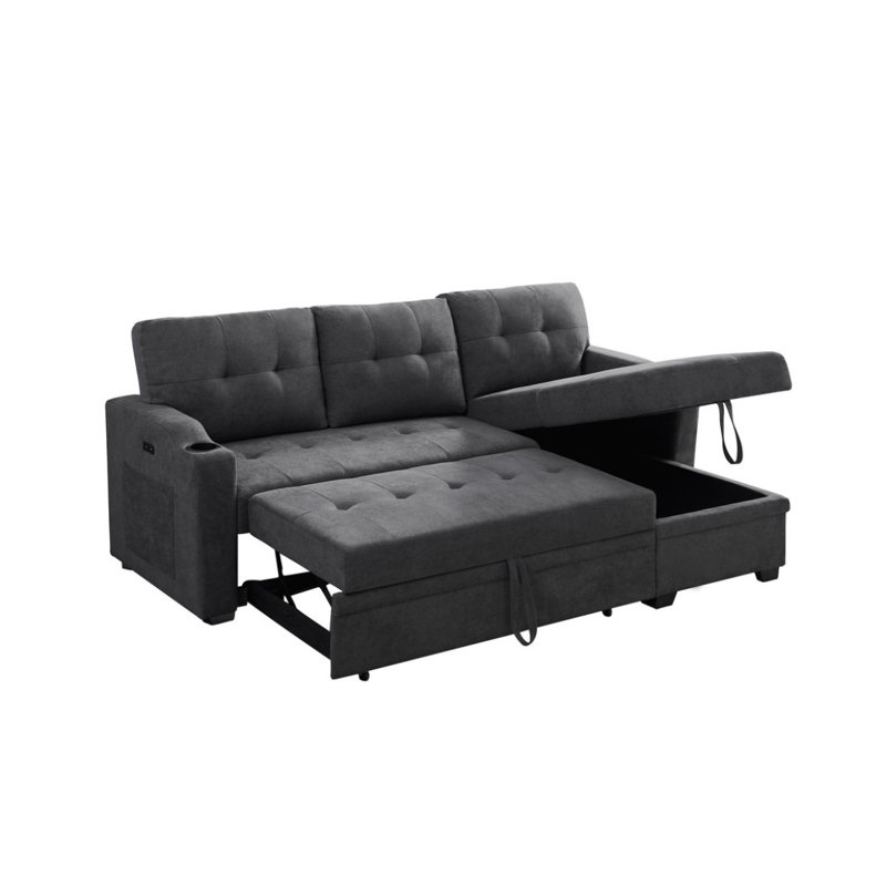 Canapé-lit modulaire en tissu tissé 83 po avec porte-gobelet, port de chargement USB et poche Arbordale