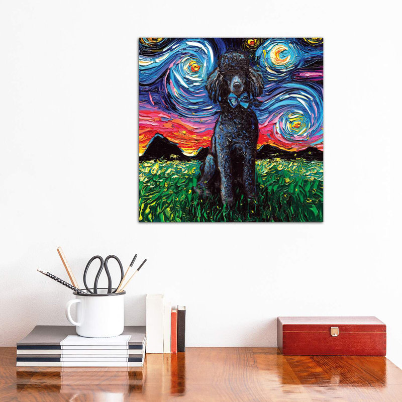 Black Poodle Night by Aja Trier - Wrapped Canvas Painting, 45.72 cm H x 45.72 cm W x 3.175 cm D