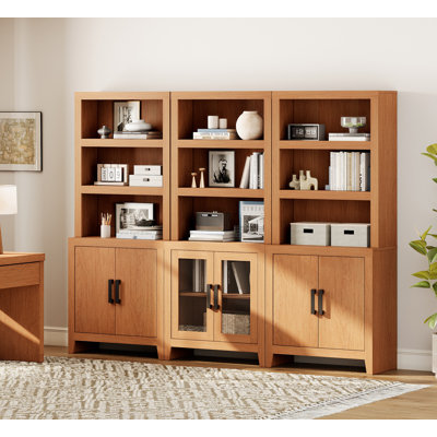 74" Tall Bookshelf With Doors, Large Bookshelf Set Of 3 ,Farmhouse Bookcase With Open Shelves For Living Room, Home Office, Library