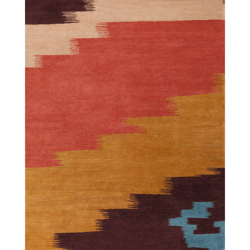 Contemporary Hand Knotted Striped Area Rug, Rectangle 12' x 18'