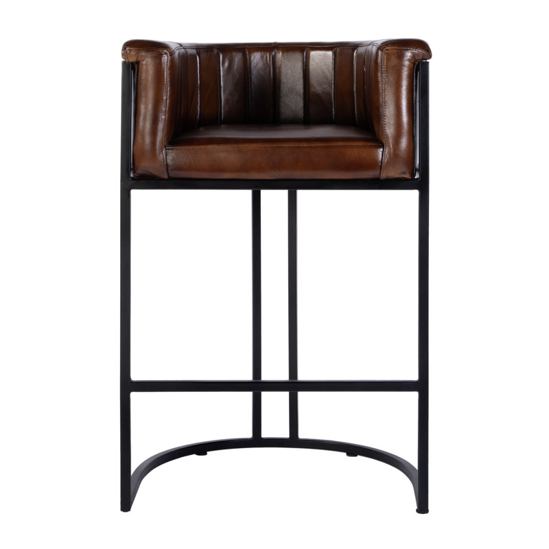 Rockford 29 in. Seat Height Leather Barrel Bar Stool with Footrest
