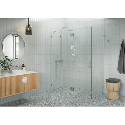 Halo 59 in. x 33 in. x 78 in. 90-degree Fully Frameless Glass Hinged Shower Enclosure