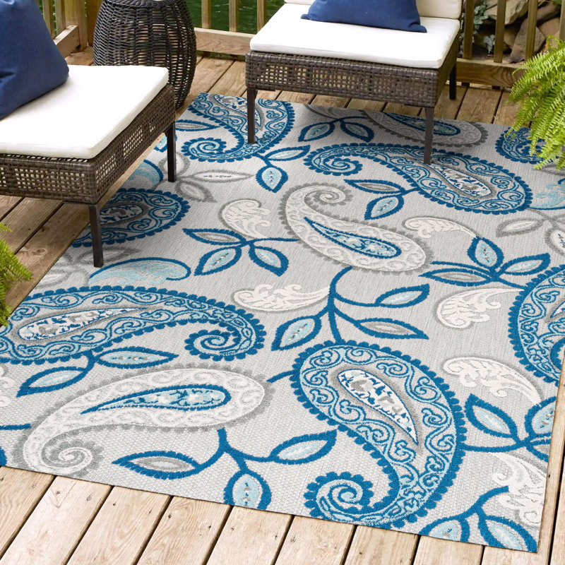 Tapis intérieur / extérieur bleu / gris clair Nidavellir, Rectangulaire 3 pi x 5 pi