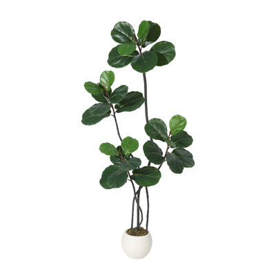 60 Inch Realistic Artificial Fiddle Leaf Fig Tree, Faux Ficus Lyrata With Bendable Adjustable Limbs, Modern White Weighted Pot, Low‑Maintenance Indoor Floor Plant For Home, Office & Housewarming Gift