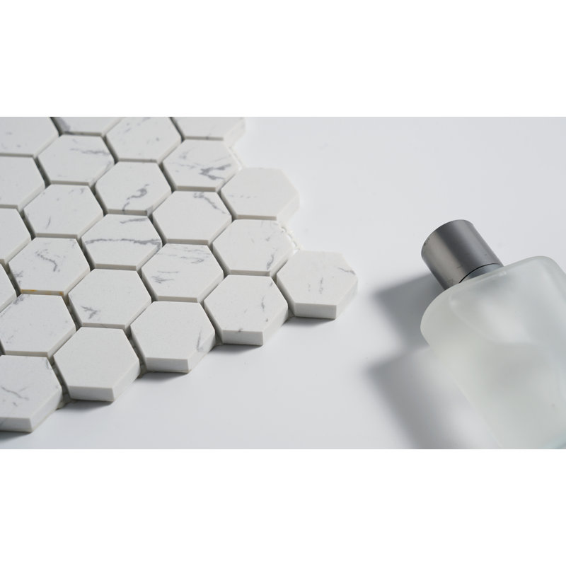 Carreau de mosaïque en pierre reconstituée pour mur et plancher 1 po x 1 po, Blanc Calacatta / gris