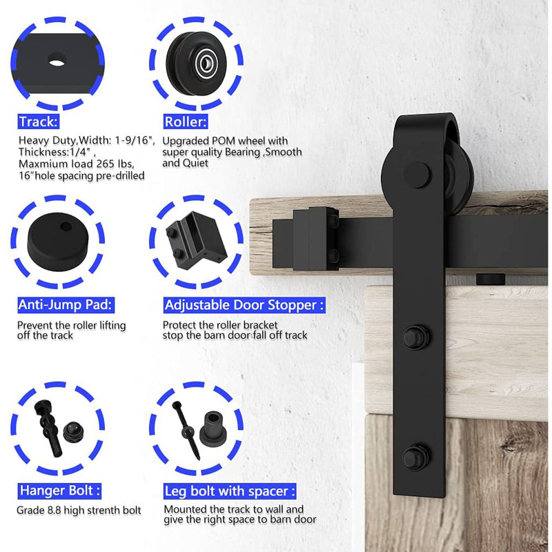 Lazio 120" Black Steel Sliding Barn Door Hardware Kit