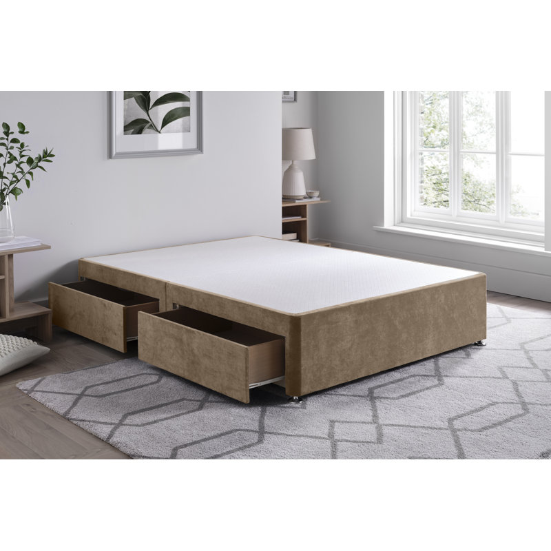 Naples Divan Bed Base, Small Single (2'6), Mink, Right Side Drawers