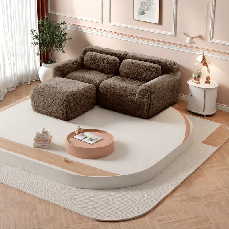 Canapés ergonomiques en forme de L, tissu chocolat moelleux, confort de chambre à coucher