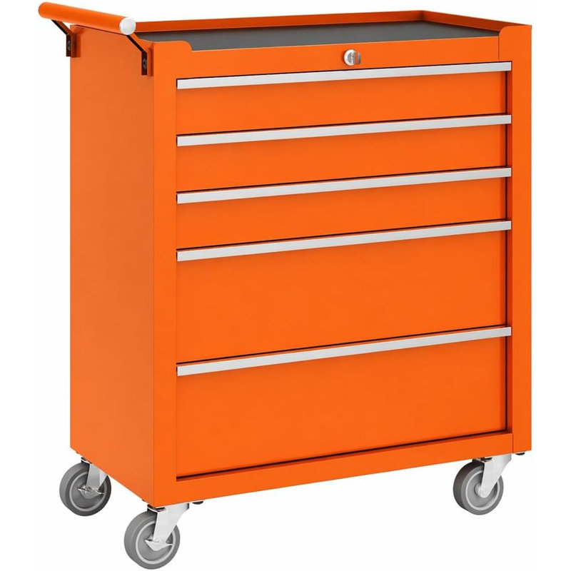 Coffre à outils roulante, armoire de rangement métallique verrouillable avec tiroirs et organisateur de garage mobile
