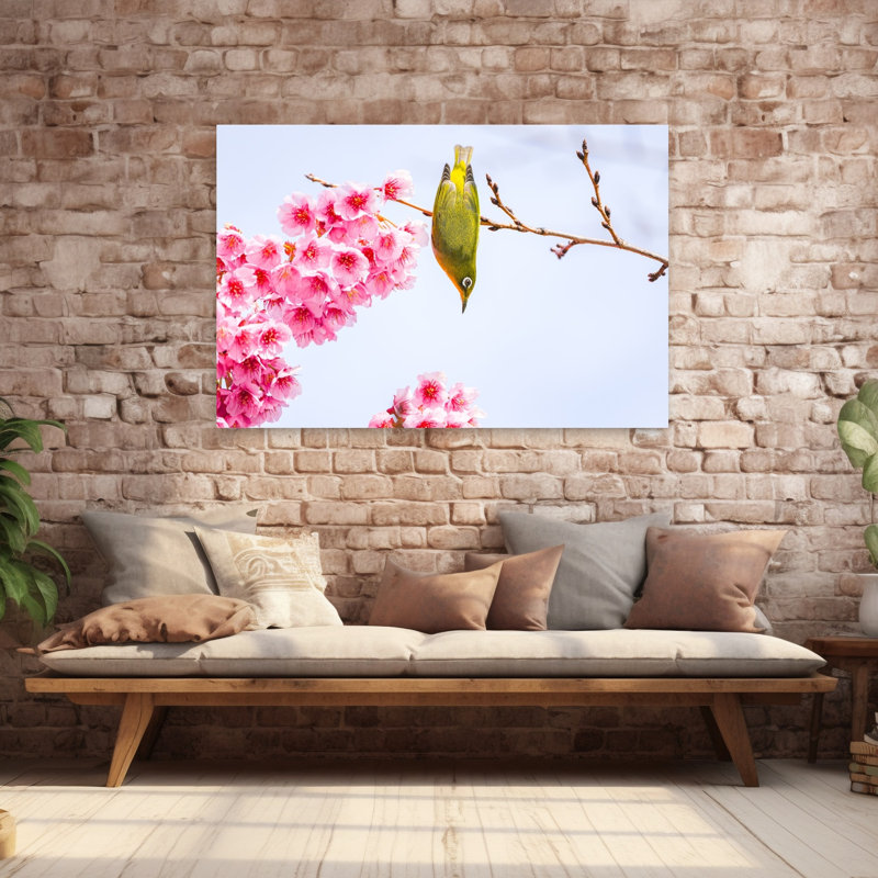 Vibrant Cherry Blossoms Bird by JUNKO TORIKAI - Wrapped Canvas Print, 152.4 cm H x 101.6 cm W