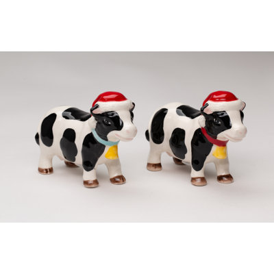 Cosmos Gifts Cow's Wearing Christmas Hat Salt & Pepper Shaker Set