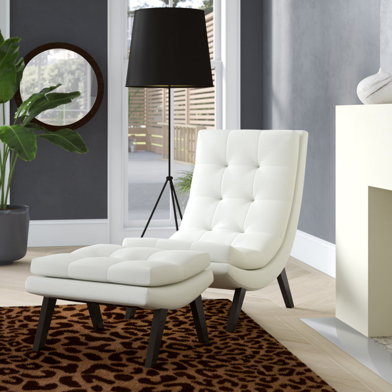 Wirksworth Faux Leather Slipper Chair with Ottoman, White Faux Leather