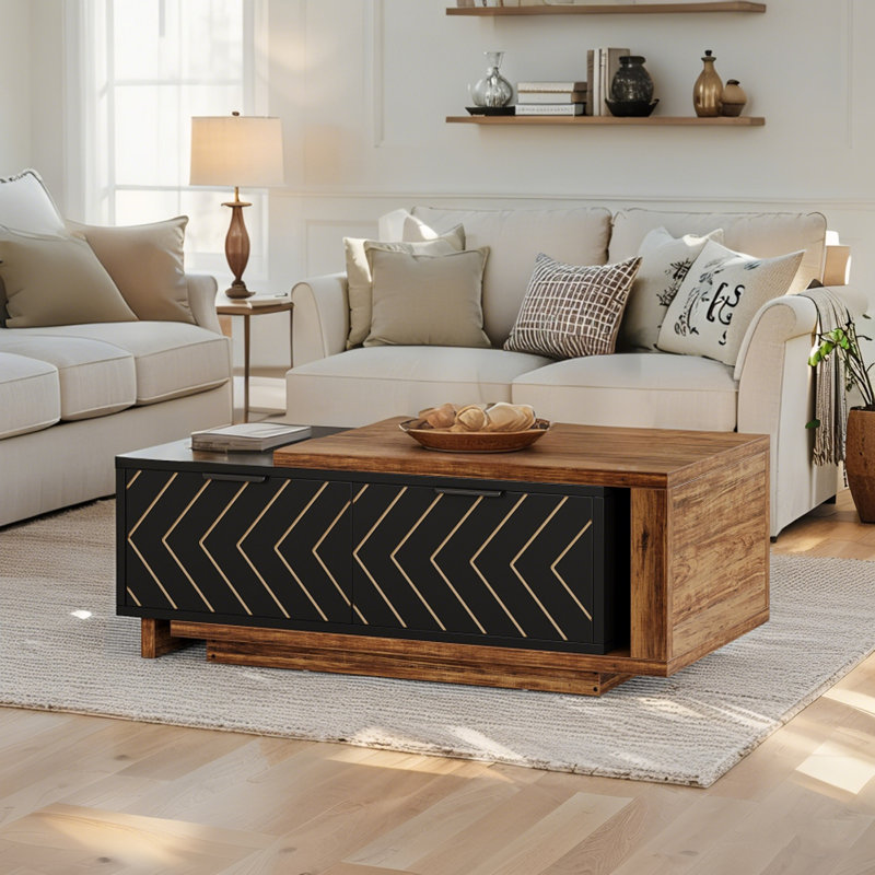 Table basse extensible, table basse centrale avec 2 tiroirs de rangement