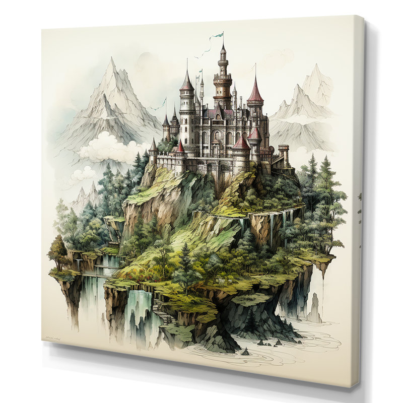 Dessin mystique d'un château II - impression sur toile, H 24 po x l 24 po x P 1 po, Toile tendue