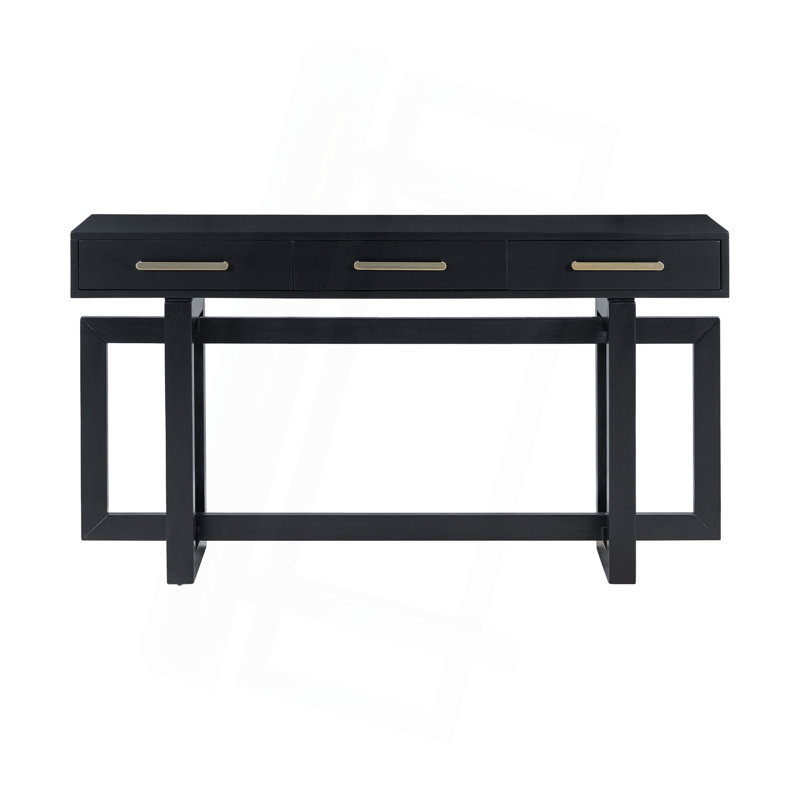 Console élégante avec trois tiroirs, table d'entrée très longue pour vestibule, couloir, salon, vestibule, couloir, Noir