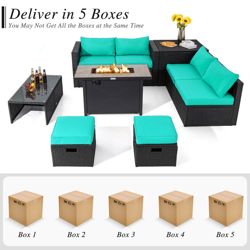 Ensemble de conversation modulaire avec coussins 9 pièces Modola, Turquoise
