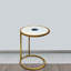 Table de bout ronde de 20 pouces, plateau en marbre blanc avec incrustation de pierre d'agate bleue, structure en fer au fini feuille d'or
