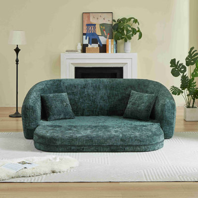 Canapé inclinable convertible incurvé de 87 pouces, canapé-lit 2 en 1 escamotable, avec base coulissante et siège profond, comprend deux coussins, fauteuil inclinable en chenille, aucun assemblage requis