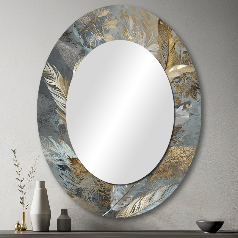 Miroir décoratif floral ovale sur métal doré, 43 po x 33 po