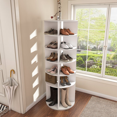 Rotating Shoe Rack Tower, 6-Tier Spinning Shoe Rack, Free Standing 360° Revolving Shoe Organizer, High Bottom Design Shoe Tower Spinning Storage Lazy Susany, Fits 24 Pairs Of Shoes (6-Tier White), Shoe Storage