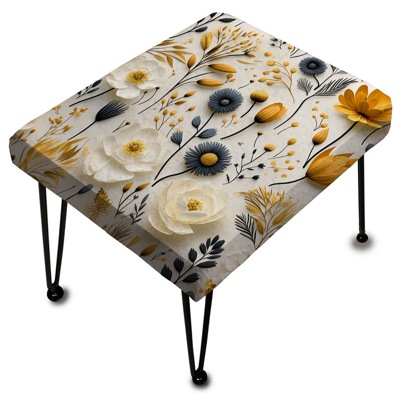 White Scandinavian Elegant Florals - Floral Rectangle Ottoman