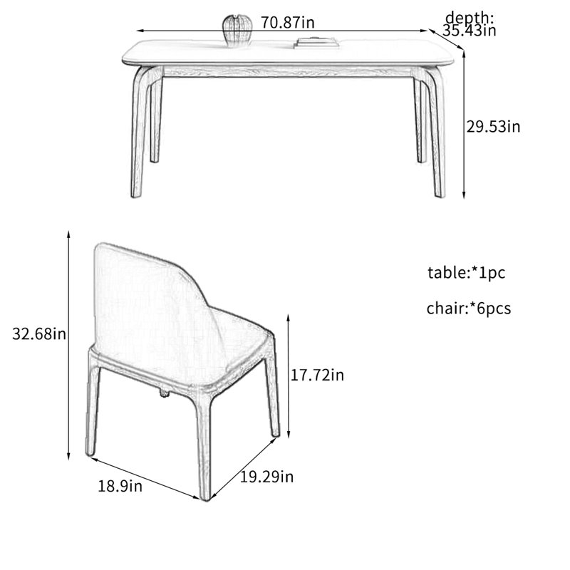 Ensembles de table de salle à manger durables en ardoise épaisse., H 29,53 po x L 70,87 po x l 35,43 po
