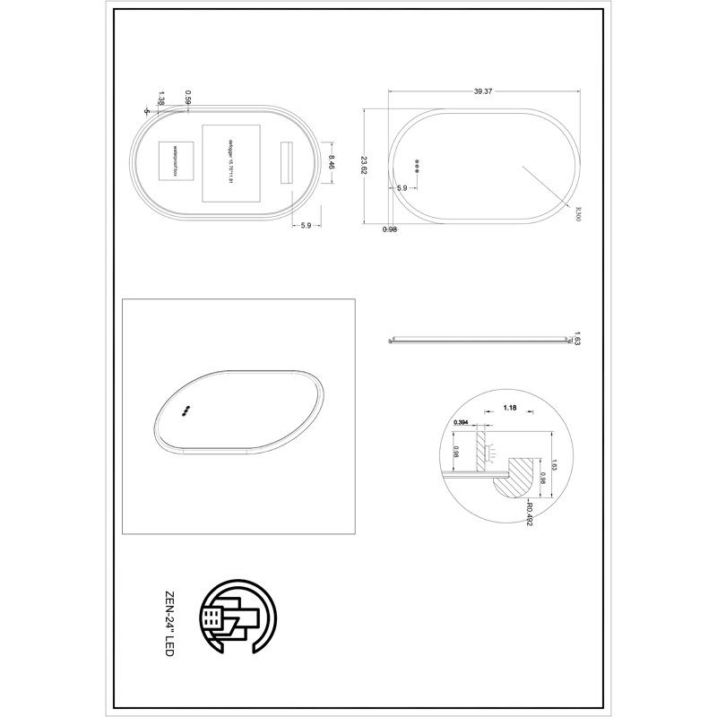 Zen LED Mirror, 39.37" x 23.62", Chestnut, Oval