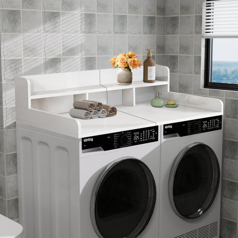 Washer Dryer Countertop With Shelf,2-tier Laundry Room Wood Topper With Edge, White
