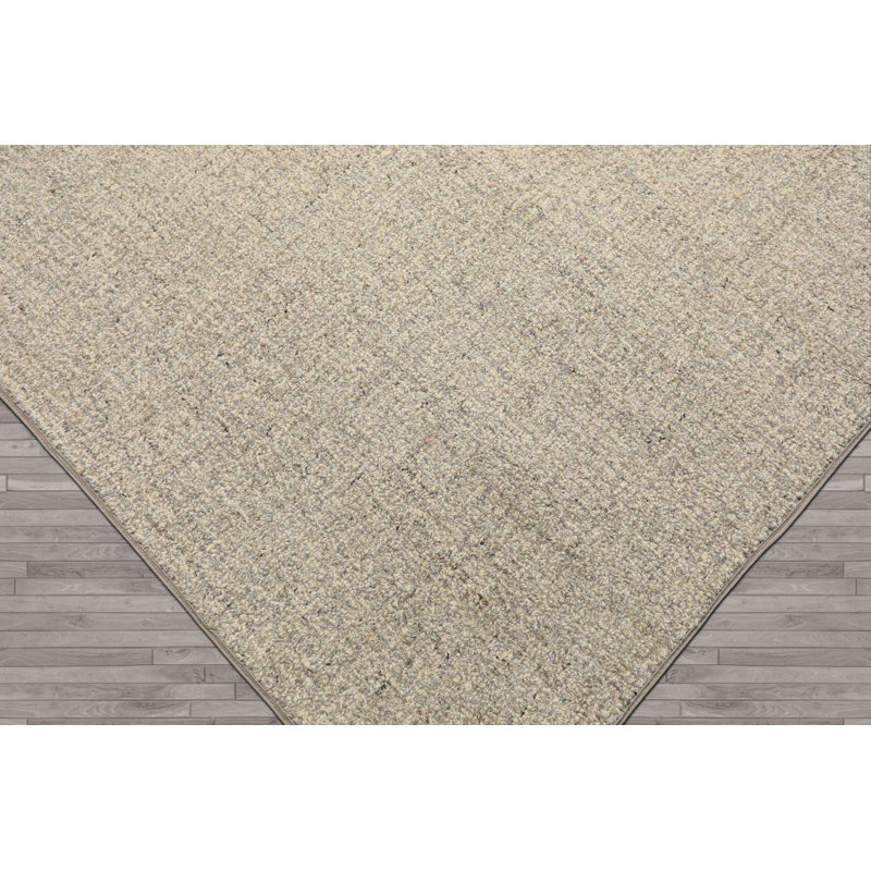 Tapis texturé contemporain ivoire en laine tissé à la main 5 x 5, Ivory/Grey, Round 5'