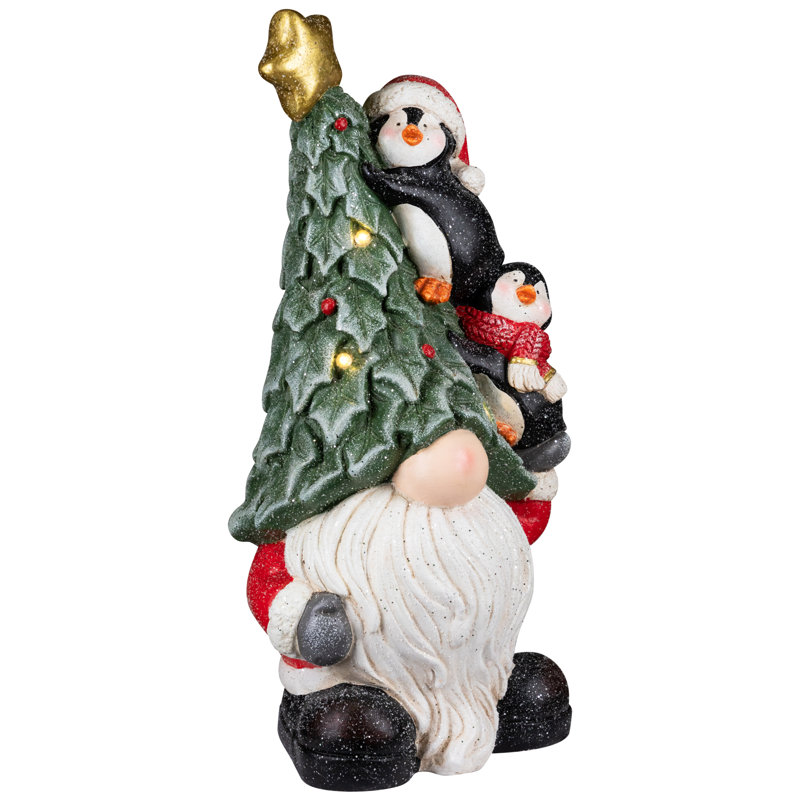 Décoration de Noël gnome lumineux avec pingouins - 17 po - lumières DEL claires
